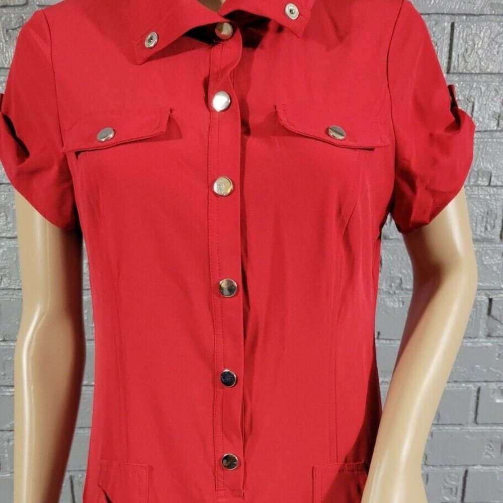 Chico's Zenergy Red Dress Short Tab Sleeve Pockets Size 0